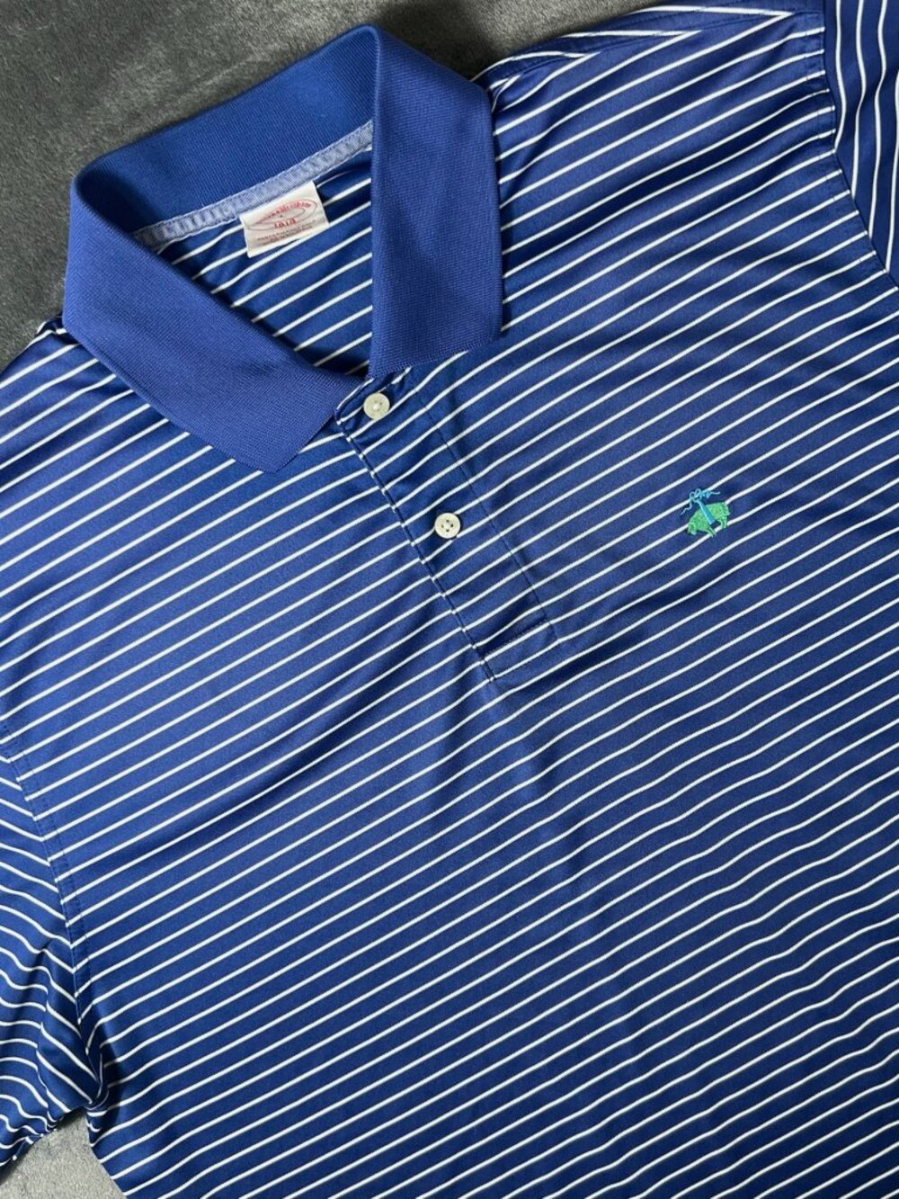 Brooks Brothers Polo Shirt Mens Large Blue Striped Embroidered Casual